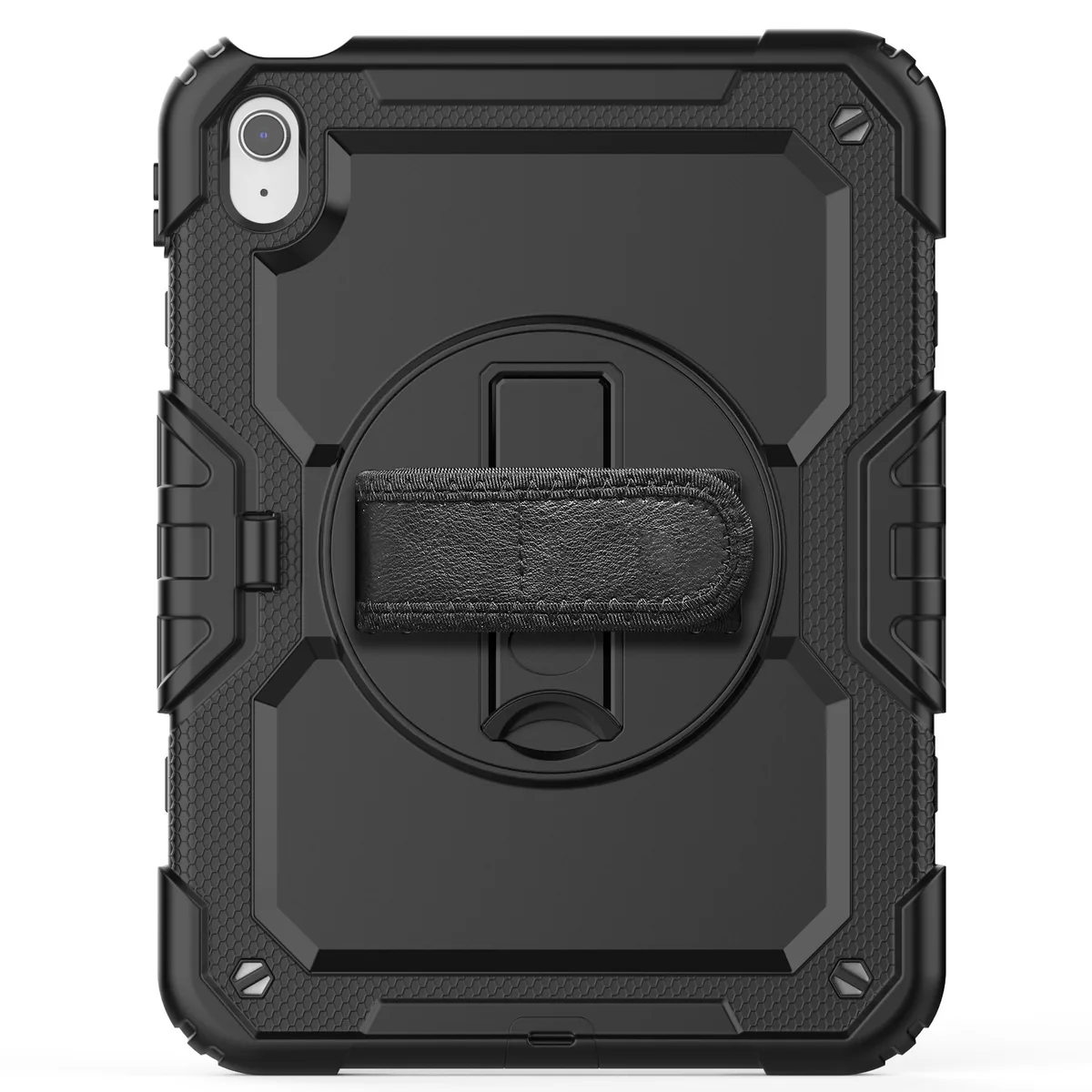 Back view of the black hand strap tablet case