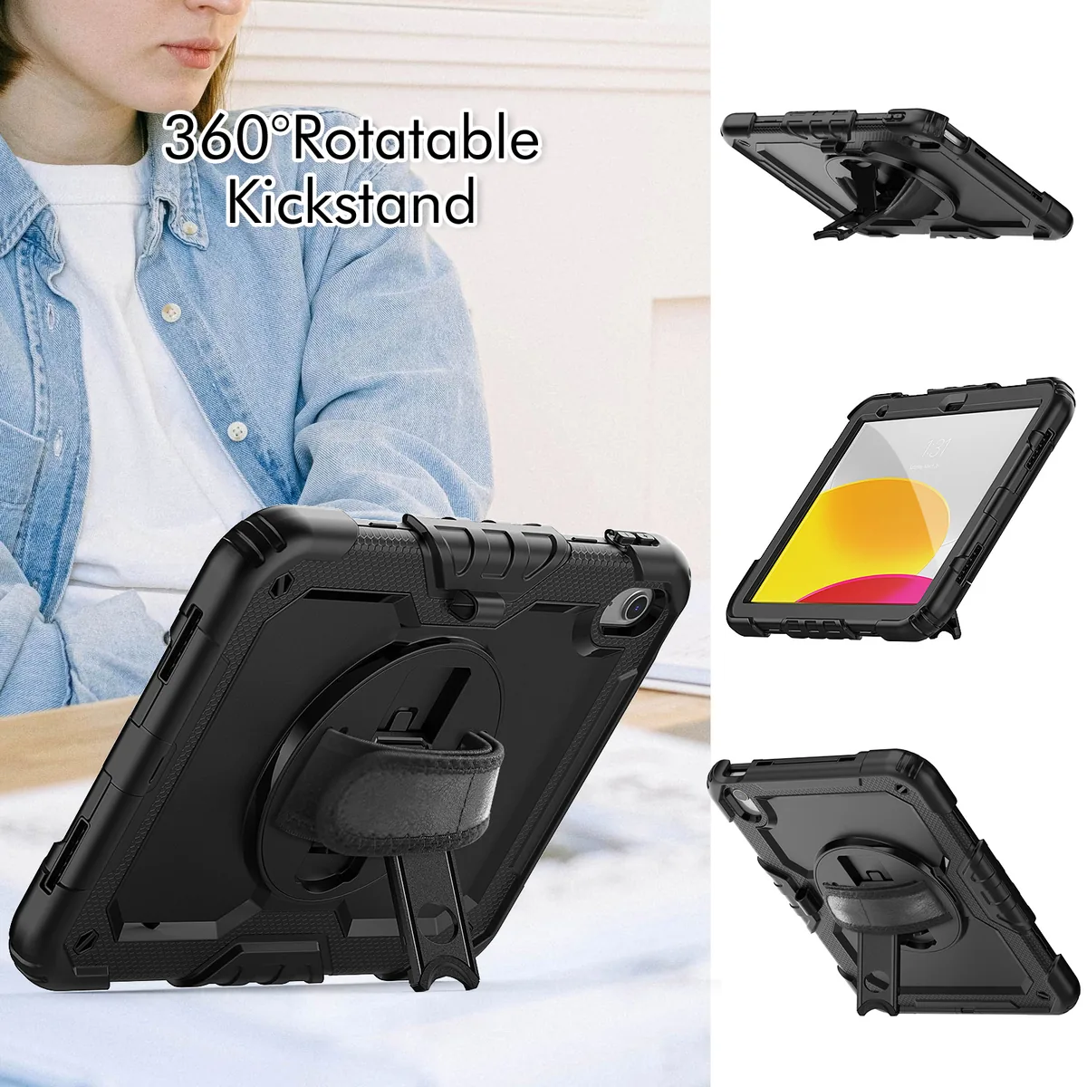 360° rotatable kickstand for portrait and landscape viewing