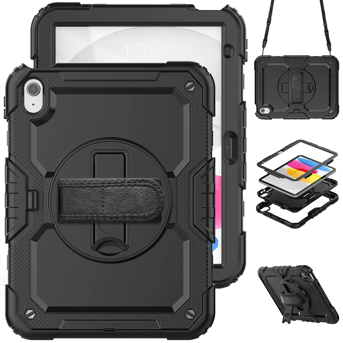 Hand strap tablet case with shoulder strap