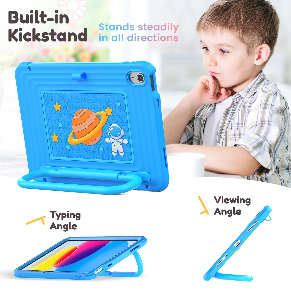 Built-in kickstand for viewing and typing angles
