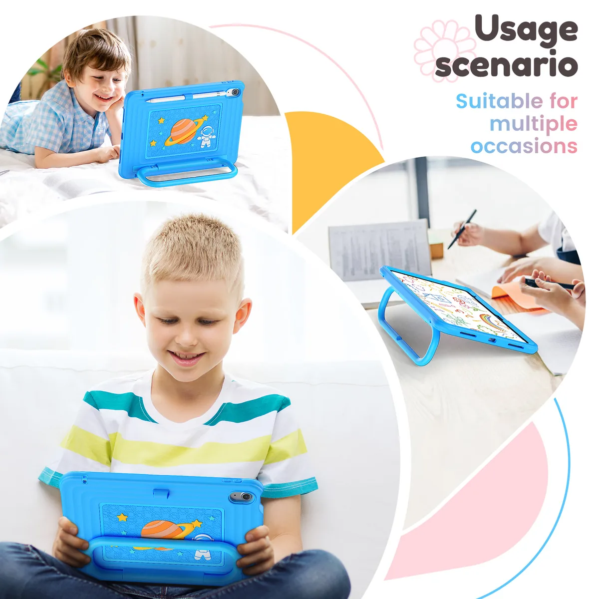 Kids using the tablet case at home and at school